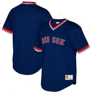 Boston Red Sox Mitchell & Ness Big & Tall Cooperstown Collection Mesh Wordmark V-Neck Jersey - Navy