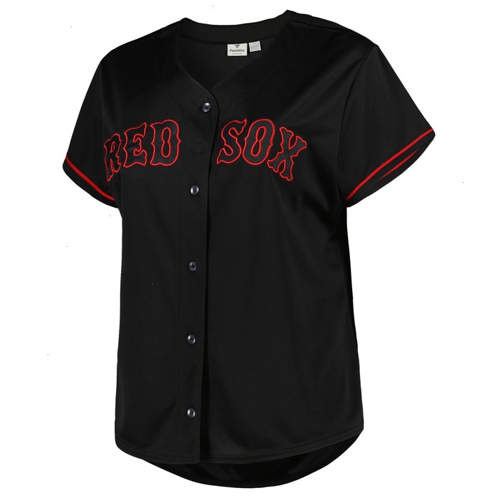 Boston Red Sox Women's Plus Size Pop Fashion Button-Up Jersey - Black