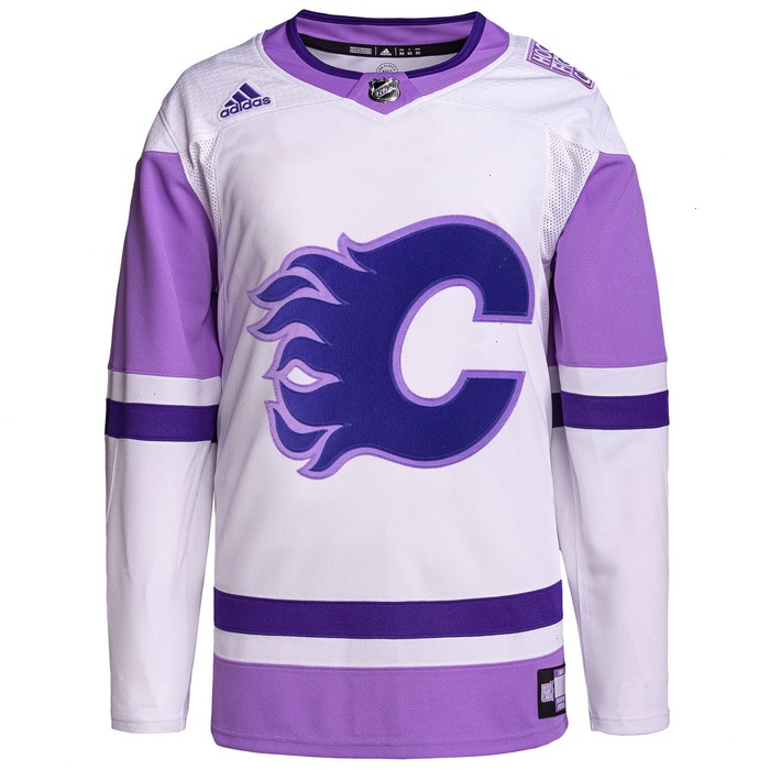 Calgary Flames adidas Hockey Fights Cancer Primegreen Authentic Blank Practice Jersey - White/Purple