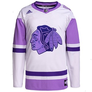 Chicago Blackhawks adidas Hockey Fights Cancer Primegreen Authentic Blank Practice Jersey - White/Purple