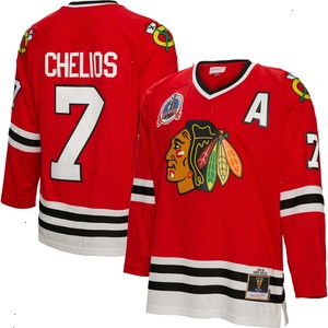 Chris Chelios Chicago Blackhawks Mitchell & Ness 1991/92 Alternate Captain Patch Blue Line Player Jersey - Red