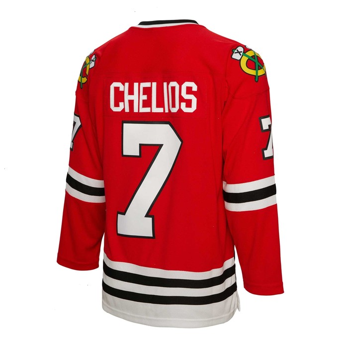 Chris Chelios Chicago Blackhawks Mitchell & Ness 1991/92 Alternate Captain Patch Blue Line Player Jersey - Red