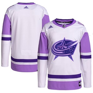 Columbus Blue Jackets adidas Hockey Fights Cancer Primegreen Authentic Blank Practice Jersey - White/Purple