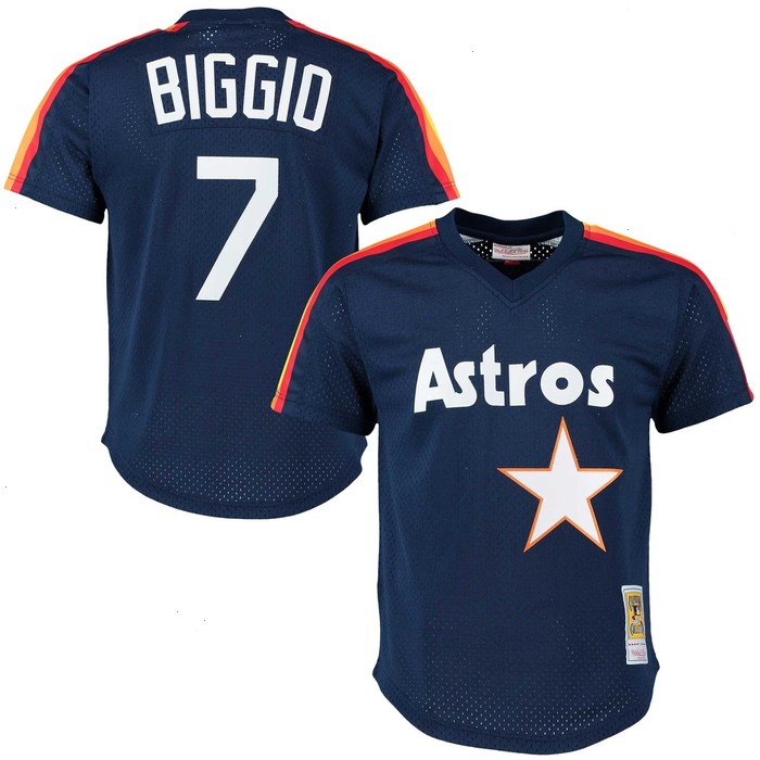 Craig Biggio Houston Astros Mitchell & Ness 1991 Cooperstown Collection Mesh Pullover Jersey - Navy