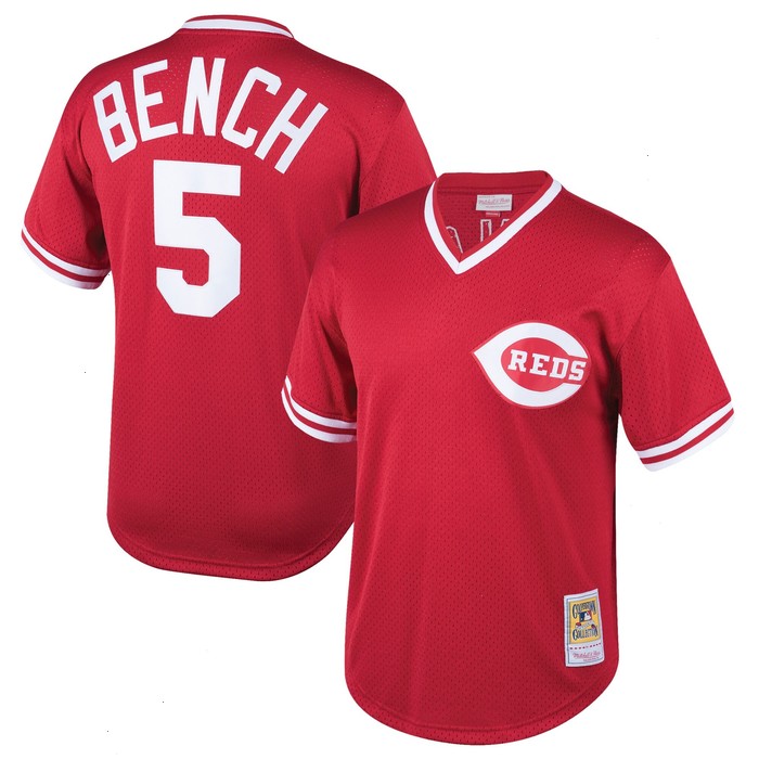 Johnny Bench Cincinnati Reds Mitchell & Ness Youth Cooperstown Collection Mesh Batting Practice Jersey - Red