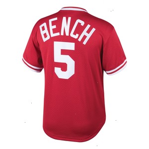 Johnny Bench Cincinnati Reds Mitchell & Ness Youth Cooperstown Collection Mesh Batting Practice Jersey - Red