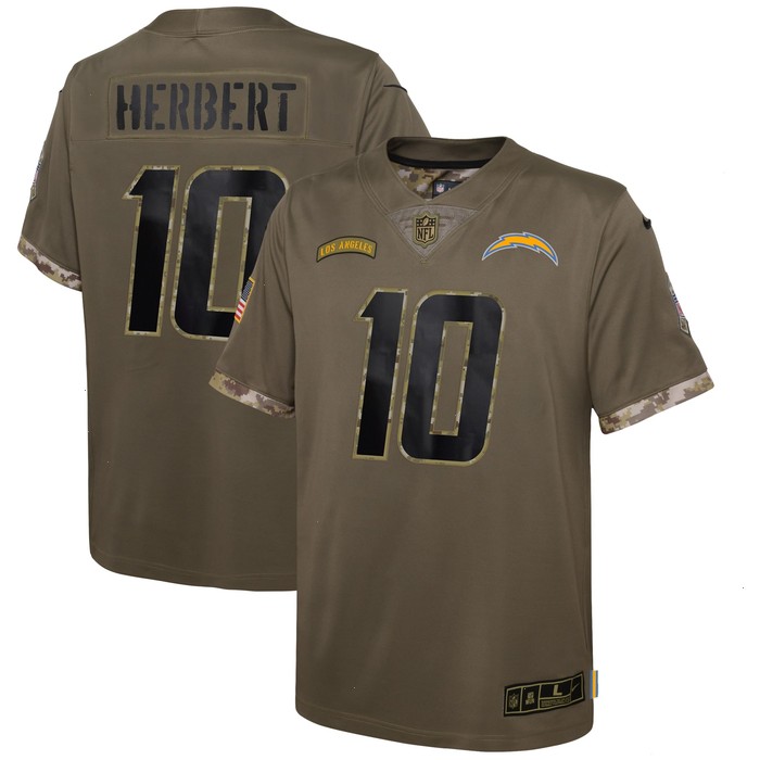 Justin Herbert Los Angeles Chargers Nike Youth 2022 Salute To Service Player Limited Jersey - Olive