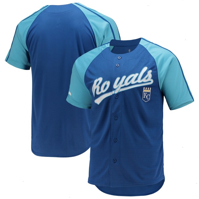 Kansas City Royals Stitches Button-Down Raglan Replica Jersey - Royal