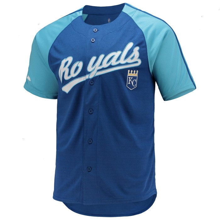 Kansas City Royals Stitches Button-Down Raglan Replica Jersey - Royal