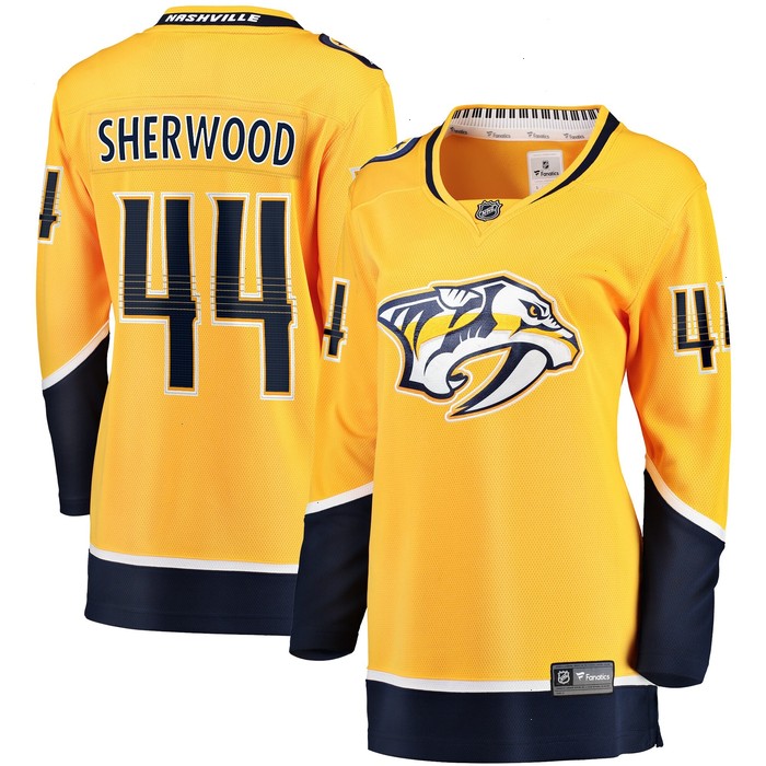 Kiefer Sherwood Nashville Predators Fanatics Branded Women's Home Breakaway Player Jersey - Gold