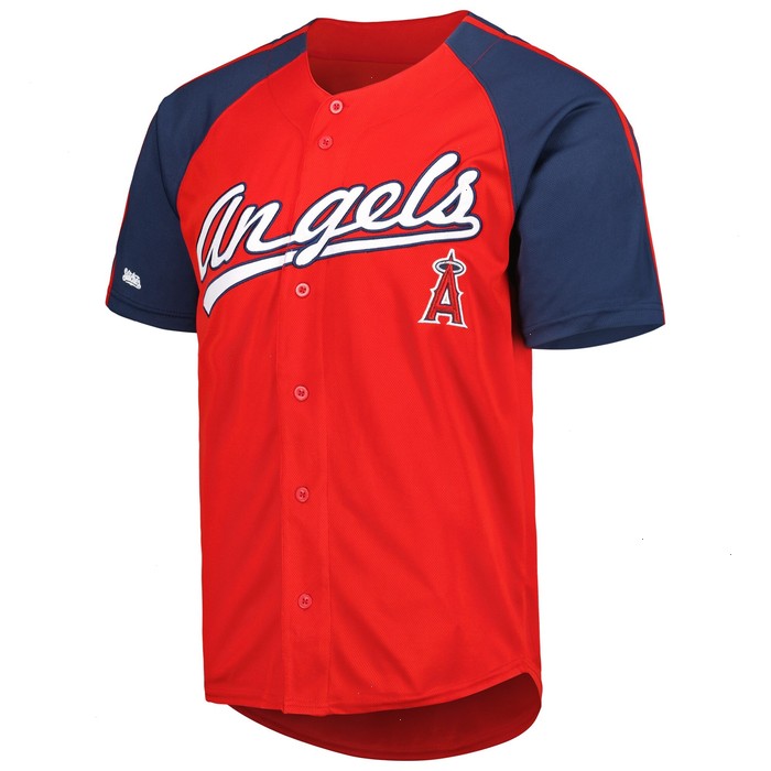 Los Angeles Angels Stitches Button-Down Raglan Fashion Jersey - Red