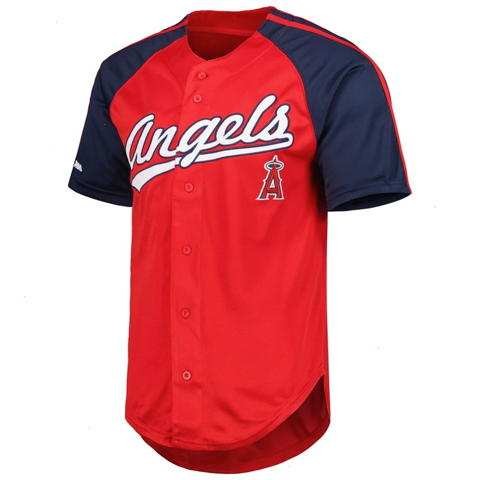 Los Angeles Angels Stitches Button-Down Raglan Replica Jersey - Red