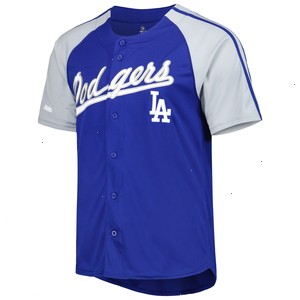 Los Angeles Dodgers Stitches Button-Down Raglan Fashion Jersey - Royal