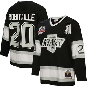 Luc Robitaille Los Angeles Kings Mitchell & Ness 1992/93 Alternate Captain Patch Blue Line Player Jersey - Black