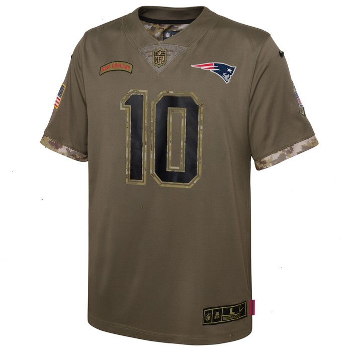 Mac Jones New England Patriots Nike Youth 2022 Salute To Service Player Limited Jersey - Olive