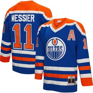 Mark Messier Edmonton Oilers Mitchell & Ness 1986/87 Alternate Captain Patch Blue Line Player Jersey - Royal