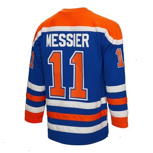 Mark Messier Edmonton Oilers Mitchell & Ness 1986/87 Alternate Captain Patch Blue Line Player Jersey - Royal