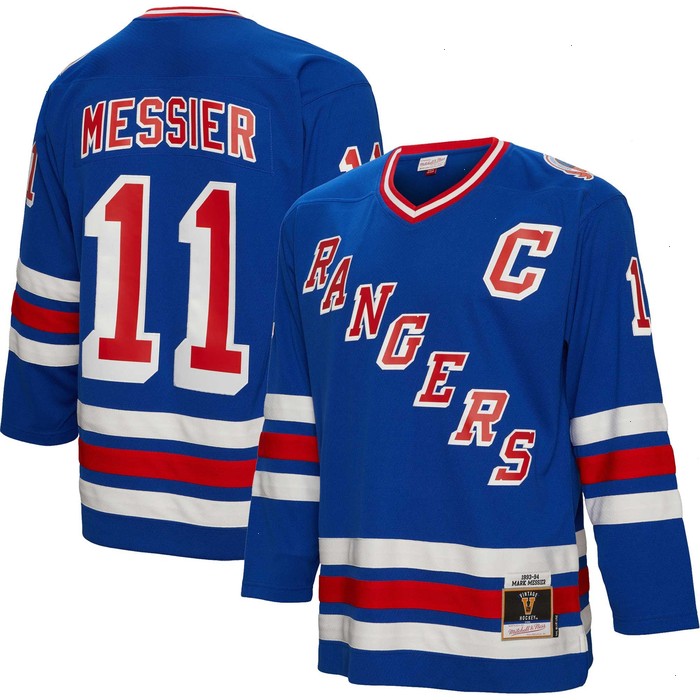 Mark Messier New York Rangers Mitchell & Ness 1993/94 Captain Patch Blue Line Player Jersey - Blue