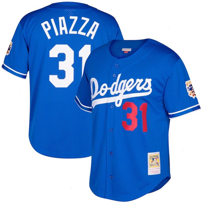 Mike Piazza Los Angeles Dodgers Mitchell & Ness Big & Tall Cooperstown Collection Mesh Button-Up Jersey- Royal