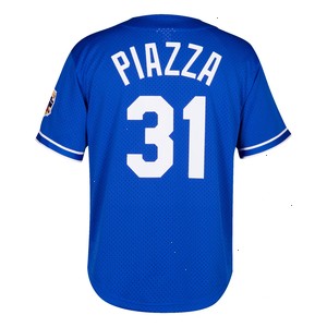 Mike Piazza Los Angeles Dodgers Mitchell & Ness Cooperstown Collection Mesh Batting Practice Button-Up Jersey - Royal