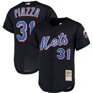 Mike Piazza New York Mets Mitchell & Ness Big & Tall Cooperstown Collection Mesh Button-Up Jersey- Black