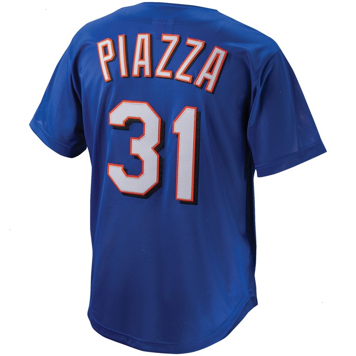 Mike Piazza New York Mets Mitchell & Ness Cooperstown Collection Mesh Batting Practice Button-Up Jersey - Royal