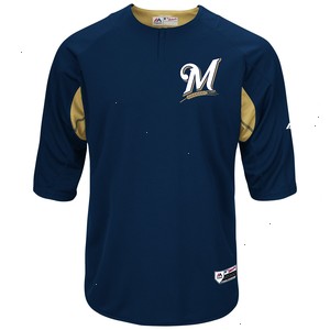 Milwaukee Brewers Majestic Authentic Collection On-Field 3/4-Sleeve Batting Practice Jersey - Navy/Gold