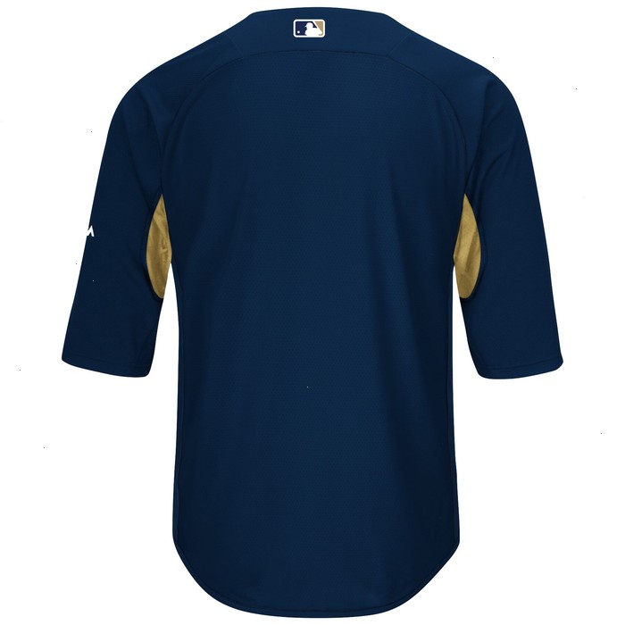 Milwaukee Brewers Majestic Authentic Collection On-Field 3/4-Sleeve Batting Practice Jersey - Navy/Gold