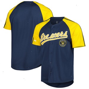 Milwaukee Brewers Stitches Button-Down Raglan Fashion Jersey - Navy