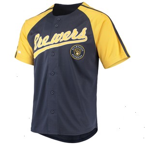 Milwaukee Brewers Stitches Button-Down Raglan Replica Jersey - Navy