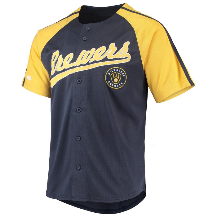 Milwaukee Brewers Stitches Button-Down Raglan Replica Jersey - Navy