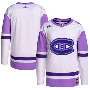 Montreal Canadiens adidas Hockey Fights Cancer Primegreen Authentic Blank Practice Jersey - White/Purple