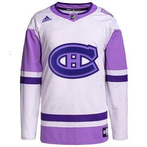 Montreal Canadiens adidas Hockey Fights Cancer Primegreen Authentic Custom Jersey - White/Purple