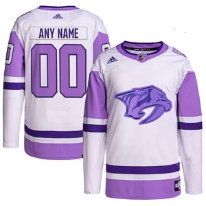 Nashville Predators adidas Hockey Fights Cancer Primegreen Authentic Custom Jersey - White/Purple