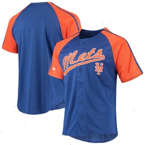 New York Mets Stitches Button-Down Raglan Replica Jersey - Royal