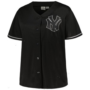 New York Yankees Women's Plus Size Pop Fashion Button-Up Jersey - Black/Navy