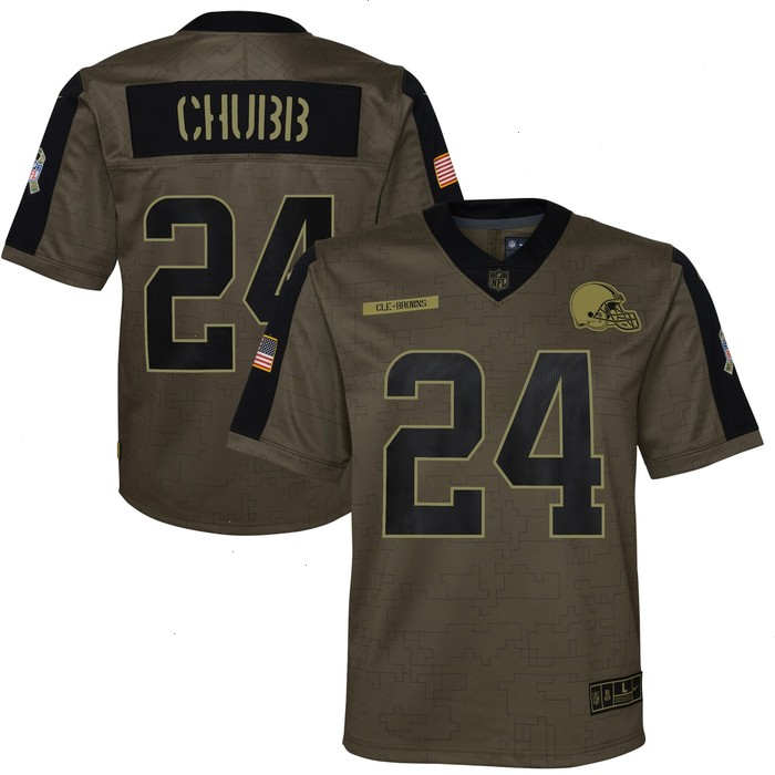 Nick Chubb Cleveland Browns Nike Youth 2021 Salute To Service Game Jersey - Olive