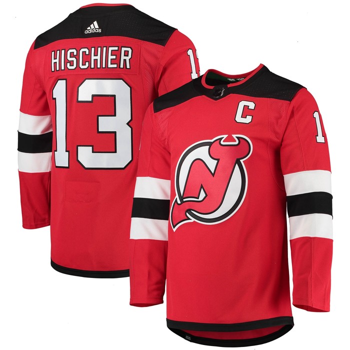 Nico Hischier New Jersey Devils adidas Home Primegreen Authentic Pro Player Jersey - Red