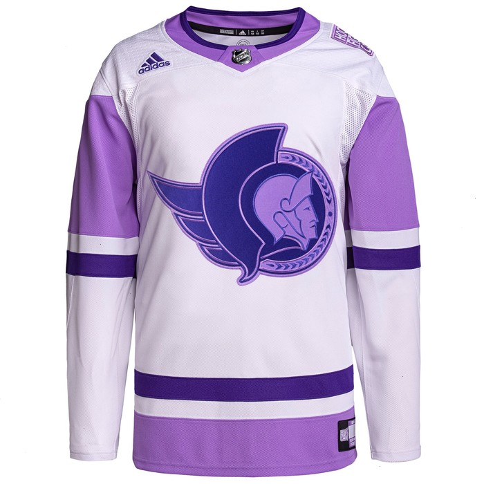 Ottawa Senators adidas Hockey Fights Cancer Primegreen Authentic Custom Jersey - White/Purple