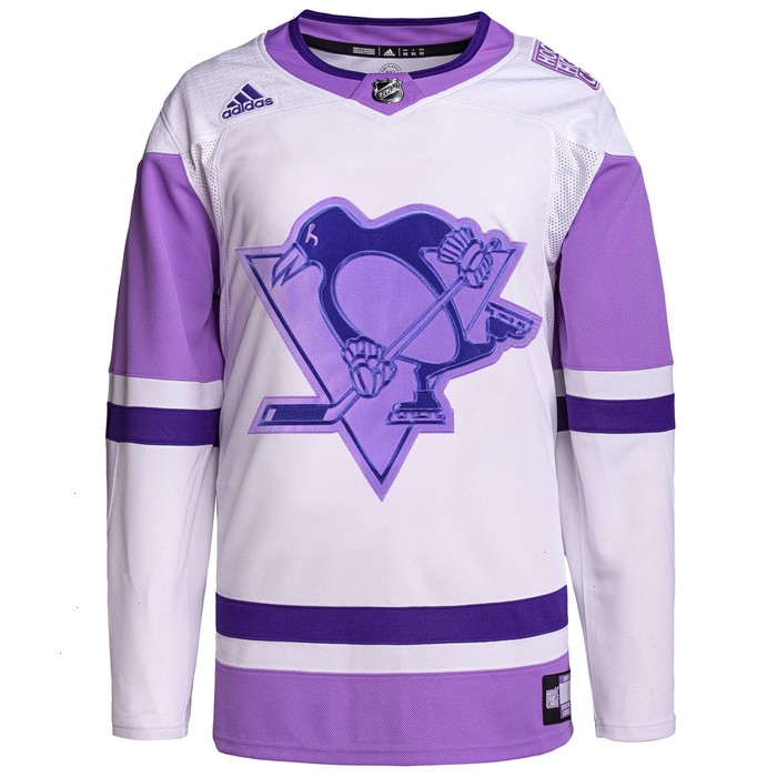 Pittsburgh Penguins adidas Hockey Fights Cancer Primegreen Authentic Custom Jersey - White/Purple