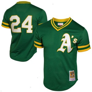 Rickey Henderson Oakland Athletics Mitchell & Ness 1991 Cooperstown Mesh Batting Practice Jersey - Green