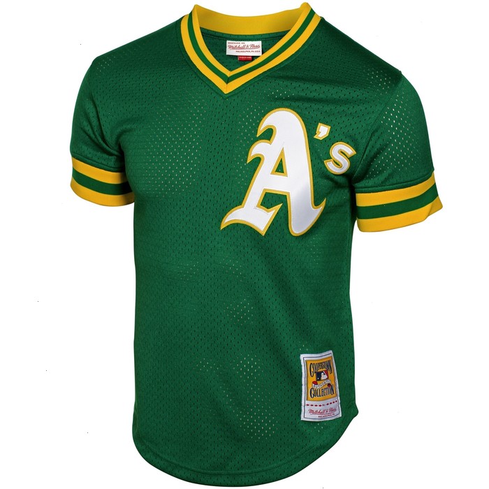 Rickey Henderson Oakland Athletics Mitchell & Ness 1991 Cooperstown Mesh Batting Practice Jersey - Green