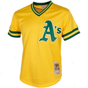 Rickey Henderson Oakland Athletics Mitchell & Ness Cooperstown Mesh Batting Practice Jersey - Yellow