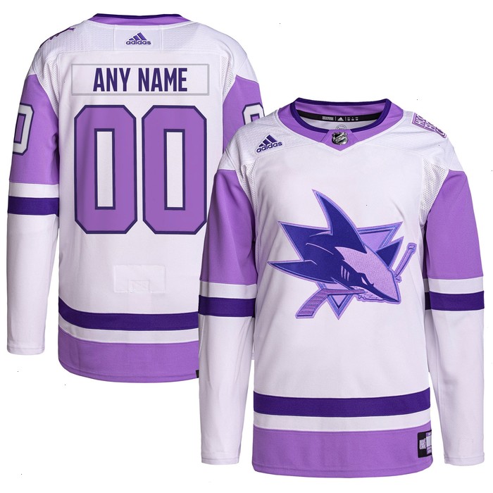 San Jose Sharks adidas Hockey Fights Cancer Primegreen Authentic Custom Jersey - White/Purple