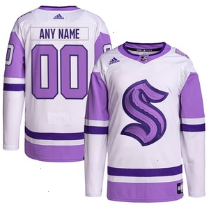 Seattle Kraken adidas Hockey Fights Cancer Primegreen Authentic Custom Jersey - White/Purple