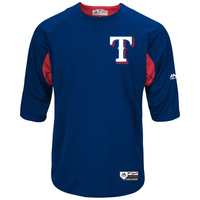 Texas Rangers Majestic Authentic Collection On-Field 3/4-Sleeve Batting Practice Jersey - Royal/Red