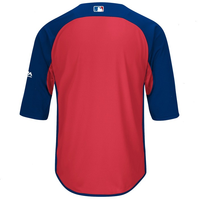 Texas Rangers Majestic Authentic Collection On-Field 3/4-Sleeve Batting Practice Jersey - Royal/Red