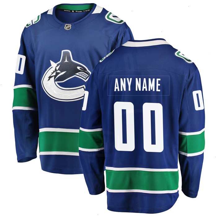 Vancouver Canucks Fanatics Branded Home Team Breakaway Custom Jersey - Blue