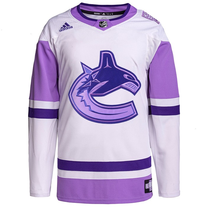 Vancouver Canucks adidas Hockey Fights Cancer Primegreen Authentic Custom Jersey - White/Purple