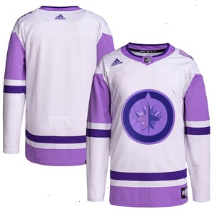 Winnipeg Jets adidas Hockey Fights Cancer Primegreen Authentic Blank Practice Jersey - White/Purple